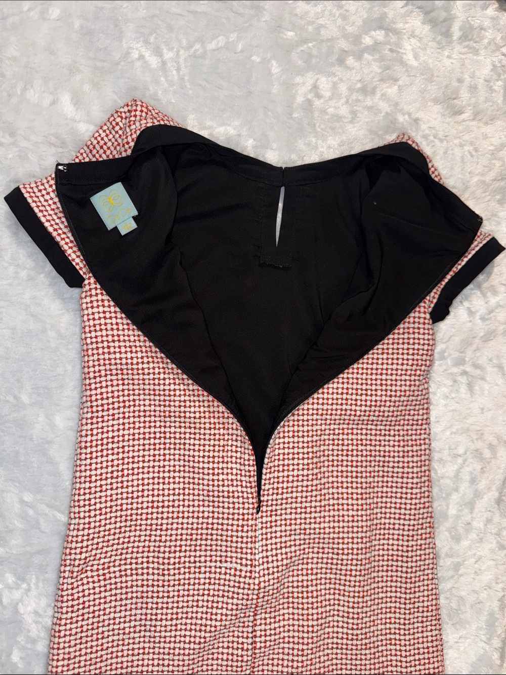 CeCe Pink Houndstooth Dress with Black Trim and Bow - Picture 9 of 11